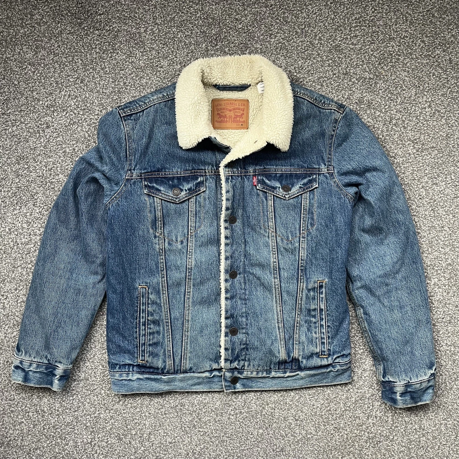 Vintage Levi's Sherpa Lined Denim Jacket Trucker Blue Button Snap Men’s Medium