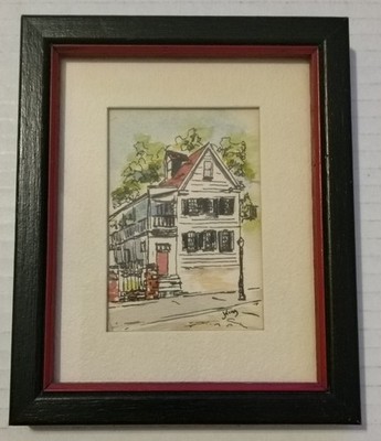 Jane E. King Artist 3''x2'' House Framed. Pre-owned 