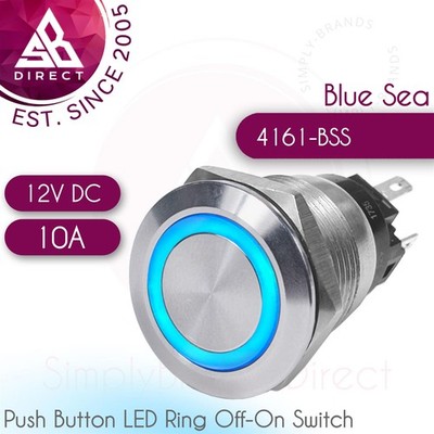 Blue Sea Systems 4161 Taster Schalter Blaue LED Ring Ein/Aus 12V DC 10A IP67