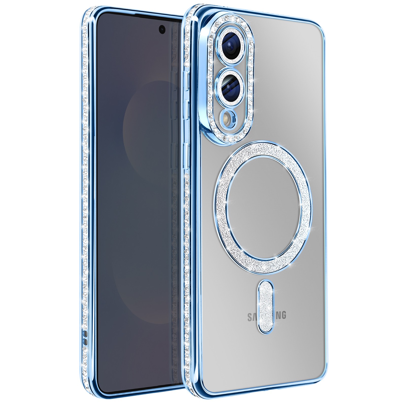 Coque Galaxy S25 Edge bleu clair avec strass brillants Avizar