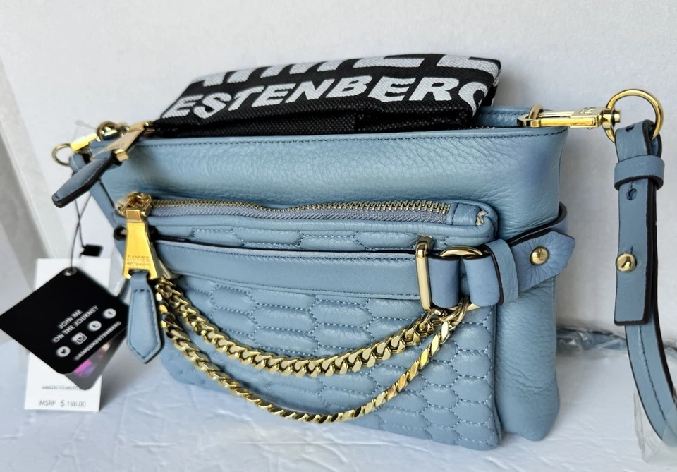 NEW Aimee Kestenberg Lisa Soft Denim Leather Gold MD Conv Crossbody Handbag $198 - Image 2 of 4