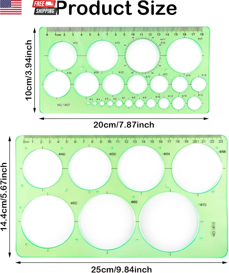 2Pcs Circle Template for Drawing Drafting Geometric Circle Ruler for Painting ro Foto 2 de 4