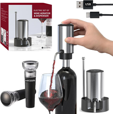 Electric Wine Aerator and Dispenser Set with Vacuum Stoppers and Base