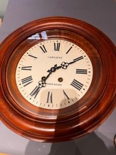 VINTAGE MAHOGANY CLOCK WALL RAILWAY SCHOOL