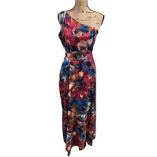 Nicole MILLER Watercolor Floral Grecian One-Shoulder Maxi Dress Size 4 Small New
