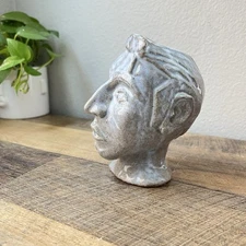 Mans Head Clay sculpture hand made Signed Glazed 1950s Vibes