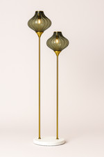 Made.Com Kaleido Modern Twin Globe Floor Lamp Grey/ Green Glass Shades Brass New
