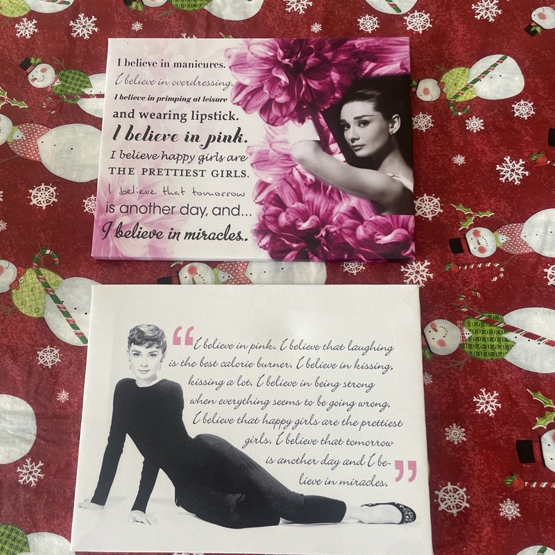 AUDREY HEPBURN Wall Canvas Art "I Believe in Pink”…… About 7”x10”- Lot of 2