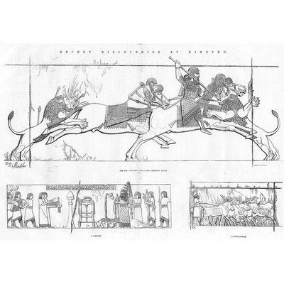 IRAK Archäologie Funde in Ninive, assyrischer Stadttigris - antiker Druck 1856