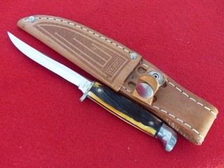 Case XX USA 1960's era mint M5F Era Stag Bird & Trout fixed blade knife
