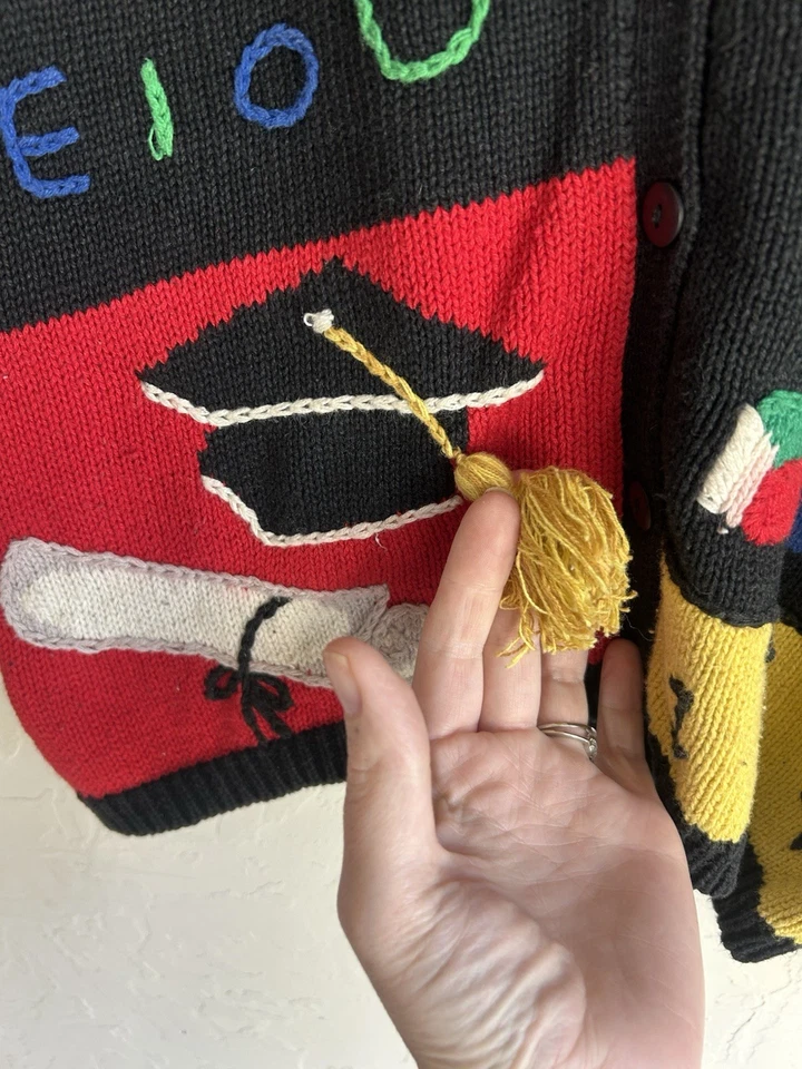 Vintage Lauren Hansen Novelty Cardigan Sweater S Retro Academia Cottagecore - Image 3 of 4