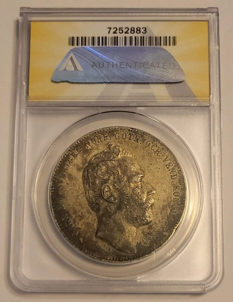 1863-ST 4RDS, SWEDEN 4 RIKSDALER, ANACS AU 50 DETAILS, RARE, 268K MINTAGE - Image 2 of 4