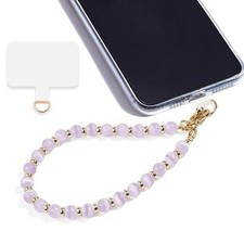 Marble Beaded Phone Wrist Strap,Detachable Phone Light Purple Cat's Eye