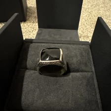 Authentic David Yurman Sterling Silver 925 Black Onyx Signet Mens Ring Size 11