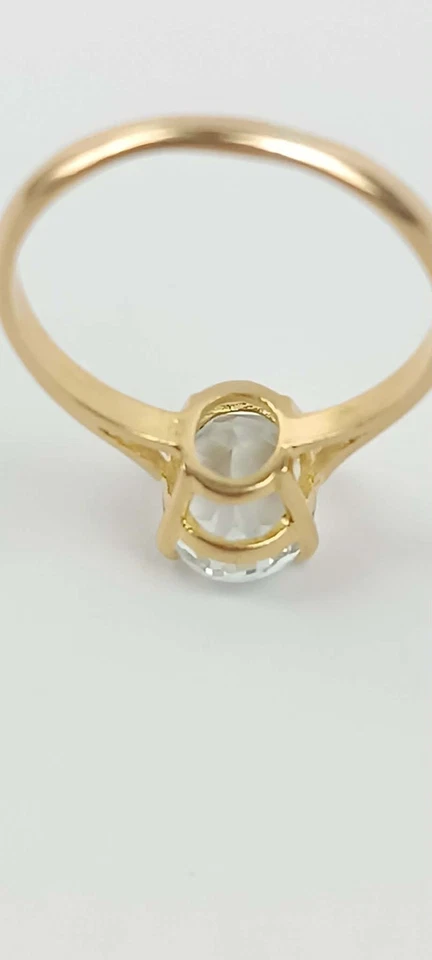 T 54 Bague solitaire or jaune 18 carats aigue marine blanche - Photo 3/4