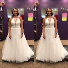 Elegant Wedding Dresses Sleeveless Lace A Line Plus Size Tulle Bridal Gown