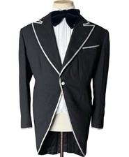 Vintage Bespoke Formal Tailcoat 38S Contrast Piping Silver