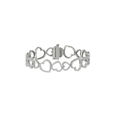 14k White Gold Lab Grown Diamond Heart Bangle Bracelet 7'' Holiday Gift