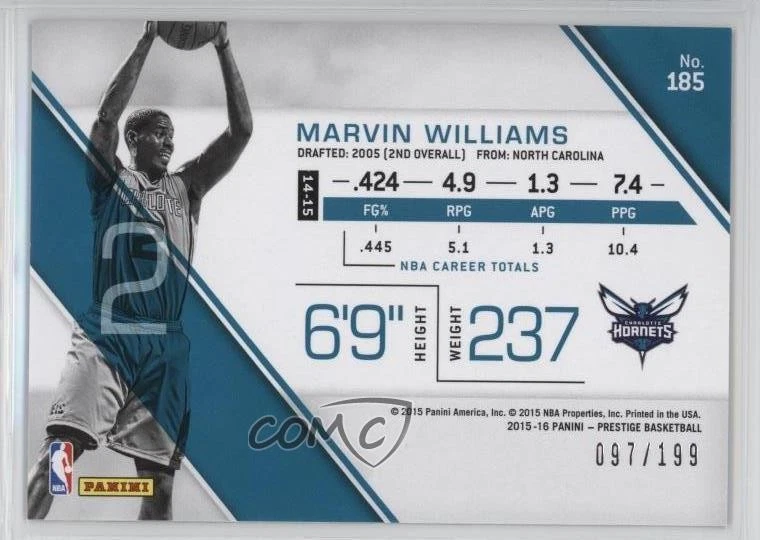 2015-16 Panini Prestige Bonus Shots Red /199 Marvin Williams #185 - Image 2 of 2