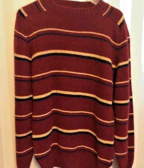 JC Penney Men’s Stripe Wool Crewneck Sweater NWT Maroon Size M