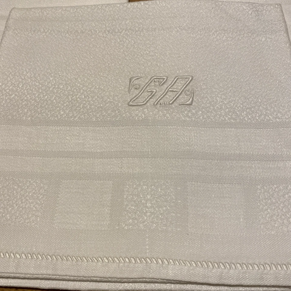 Linge ancien 12 SERVIETTES TABLE Damassé beau tissage monogramme GA brodé main - Photo 2/4