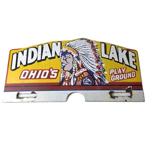 Vintage Indian lake License Plate Topper - Ohio Sign Ad on Automobile Topper