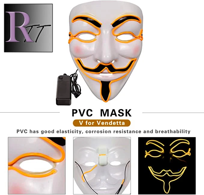 Máscara LED Vendetta Guy Fawkes Iluminar Hacker Juegos con disfraces Fiesta Rave EDC Halloween EE. UU. Foto 2 de 3