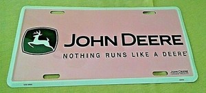 JOHN DEERE LICENSE PLATE PINK BLACK WHITE 2 LEGGED DEER ALUMINUM 05M-8995 GUC.