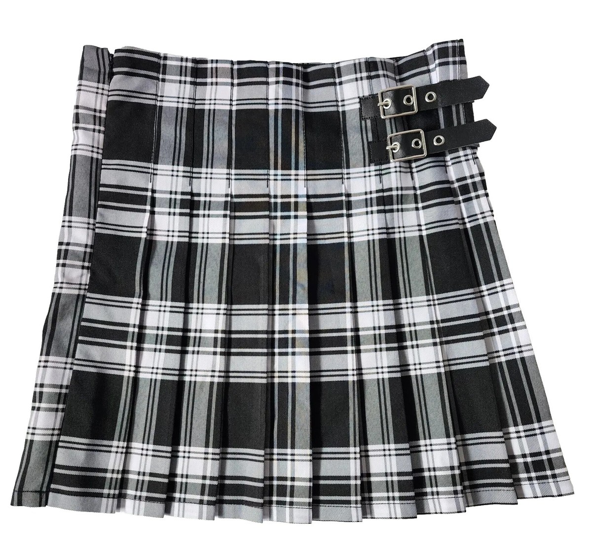 Plaid Pleated Skirt Black & White No Boundaries Med 7/9 New