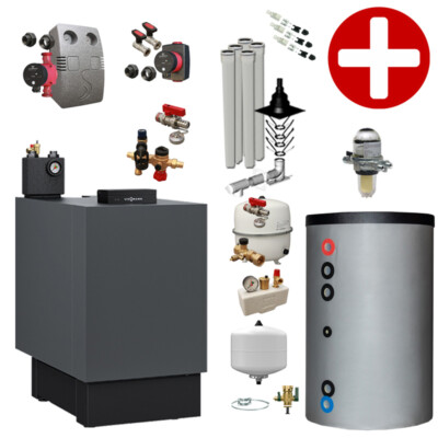 Plus+Paket Öl-Brennwertkessel Viessmann Vitoladens 300-C modul. 28,9 kW Speicher