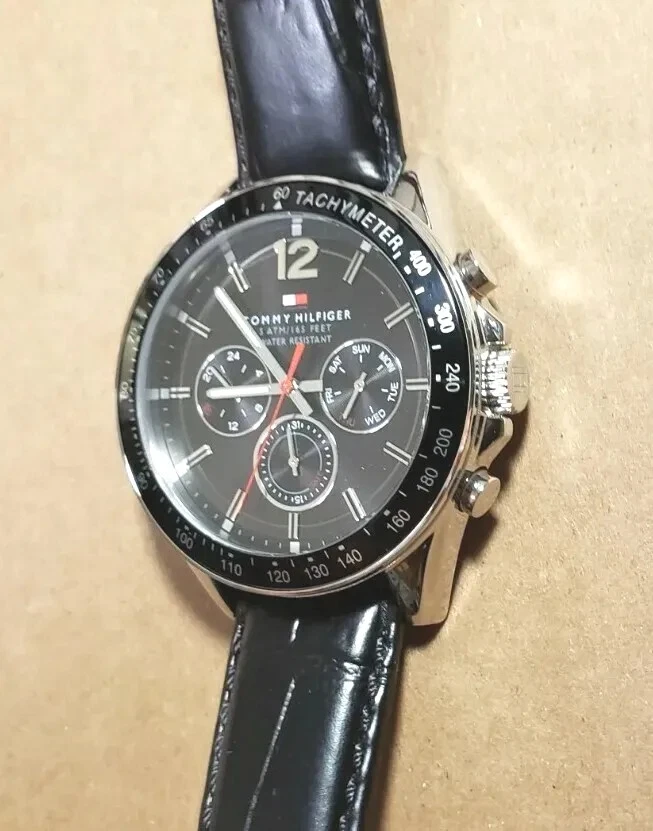 Tommy hilfiger watch black leather strap sale