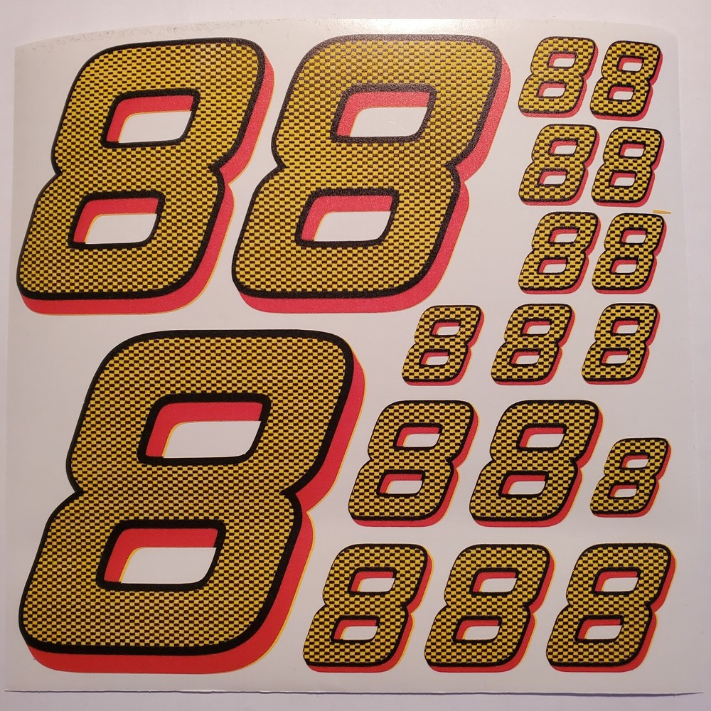 Carbon Fiber Yellow w red&black #8's Racing Decal Sheet 1/8-1/10-1/12 RC Models