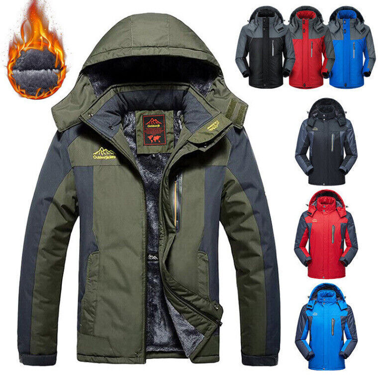 Men Waterproof Jacket Fleece Winter Lined Warm Jackets Coat Hooded