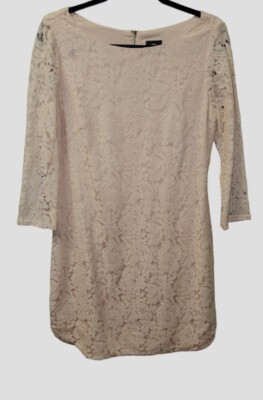 peach lace shift dress Vince Camuto Peach Lace Shift Dress Sz 8 Mini 3/4 Length Sleeves Round Neck  1932