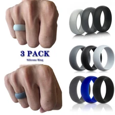 3Pack Silicone Wedding Engagement Ring Men Women Rubber Band Gym Sports CA
