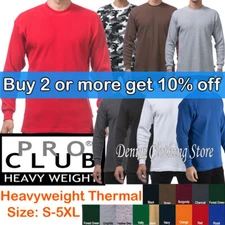 New PRO CLUB Men's Heavyweight THERMAL Top Long Sleeve Shirts Waffle Solid S-5XL