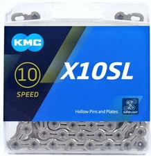 KMC X10SL Silver 10-Speed Super Light MTB/Road Bike Chain 116L fit Shimano SRAM
