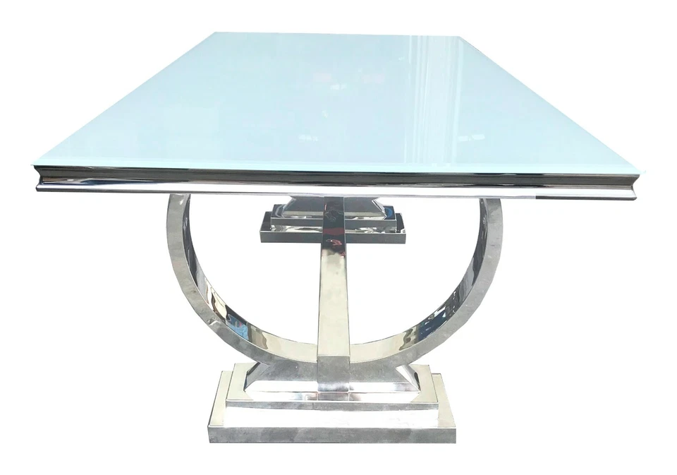 Conjunto moderno de móveis de mesa de metal para sala de jantar 7 peças montanha-russa de vidro Antoine 108811-S7 - Imagem 3 de 4
