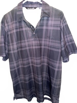 Travis Mathew Mens Performance Polo Shirt Short Sleeve Button Up Gray Sz L Plaid