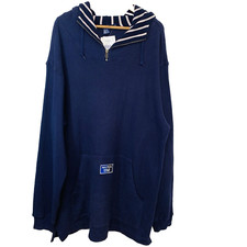 Nautica American Yachting Sweater Men Large Cotton Hood Navy Blue Oversized New