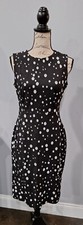 Calvin Klein Sleeveless Black & White Polka Dot Midi Dress With Gold Back Zipper