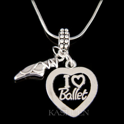 ~I Love Ballet~ Heart Pointe Shoe Little BALLERINA Dance Slippers Charm Necklace