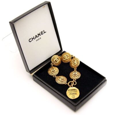 Chanel Bracelet Coco Mark Cambon Plate 31 GP Gold Box Metal Round