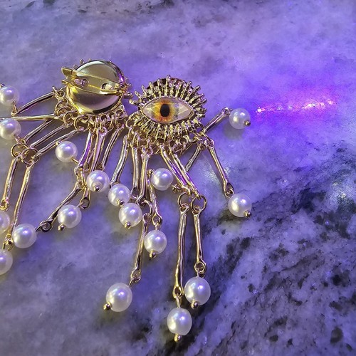Schiaparelli Inspired Green Eye Monster Anatomy Dangle 2 Inch Long earrings - Picture 7 of 10