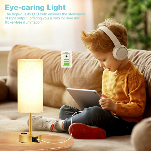 Gold Nightstand Bedroom Lamp - 3 Way Dimmable Bedside Lamp USB C a Charging Port - 第 4/5 張圖片