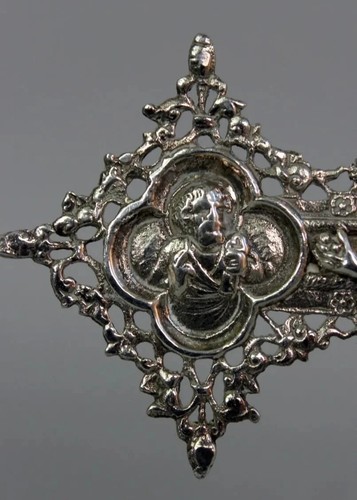 1900s Antique Sterling Silver Four Apostle Crucifix Crucifixion Christ Reliquary - Picture 6 of 24