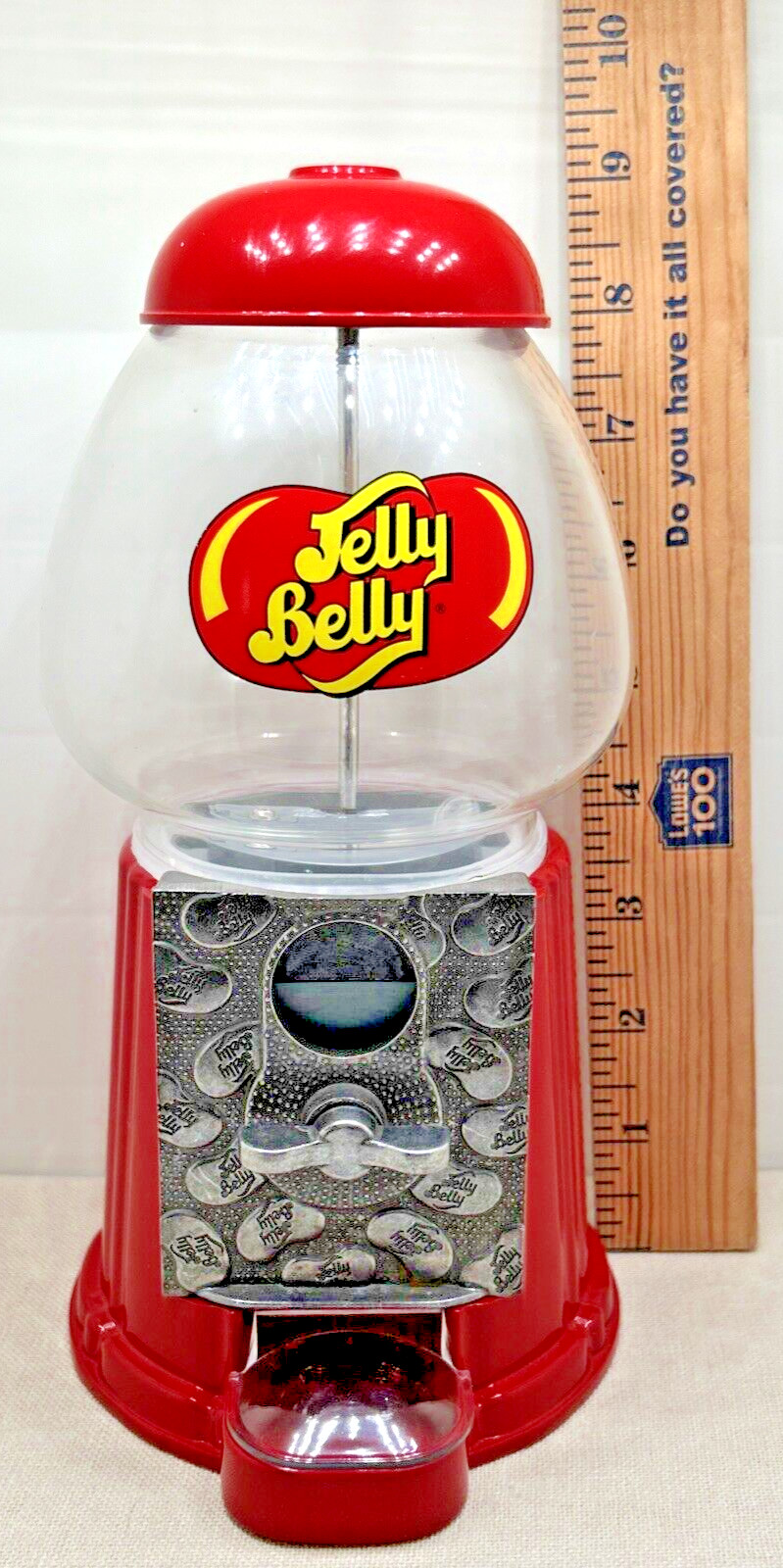Jelly Belly Bean Dispenser Coin Operation Metal Glass Gumball Machine Bank VTG