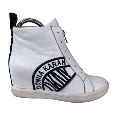 Donna Karan roher weißer Leder Sport Sneaker Trainer Damen UK 3 Euro 35,5