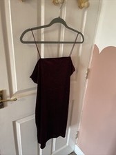 NEW LOOK Burgundy Purple Silver Sparkle Bodycon Velvet Feel Dress, Size 16