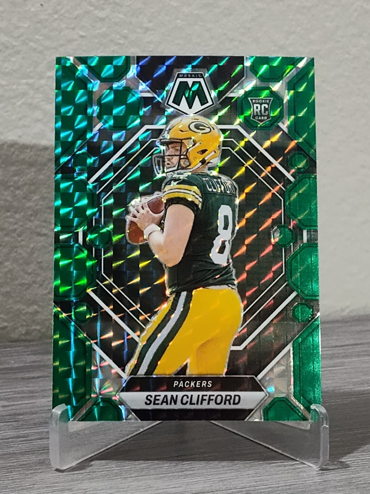 2023 Panini Mosaic Sean Clifford RC Green Mosaic Prizm #361 Packers